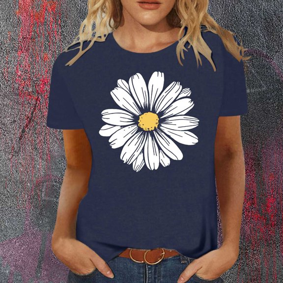 SHITINN Womens Fashion Casual Printing Shirts Round Neck Short Sleeve Tee Tops Tunic Blouse Tee Shirts for Women Womens Short Sleeve Blouses Summer Tops