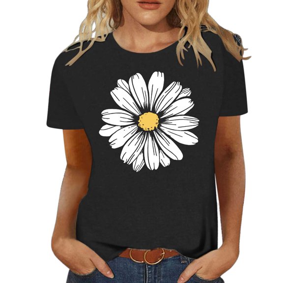 SHITINN Womens Fashion Casual Printing Shirts Round Neck Short Sleeve Tee Tops Tunic Blouse Women Blouse Short Sleeve Tunic Tops for Women Summer Fashion Women