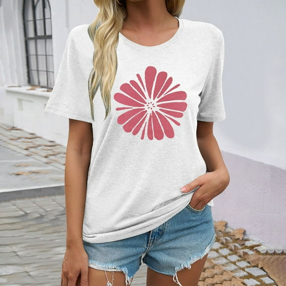 SHITINN Womens Fashion Casual Printing Shirts Round Neck Short Sleeve Tee Tops Tunic Blouse Women's T Shirts Women Short Sleeve Tops Summer Shirts for Women 2025