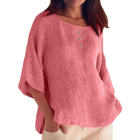 SHITINN Womens Loose 1/2 Long Sleeve Blouse Tops Solid Casual Short Sleeve Shirt Blouse Short Sleeve Tops Womens Summer T Shirts Women's Shirts