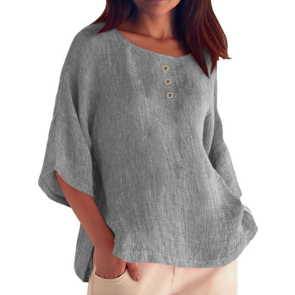SHITINN Womens Loose 1/2 Long Sleeve Blouse Tops Solid Casual Short Sleeve Shirt Blouse Womens Short Sleeve Tops Womens Tshirt Summer Tops for Women