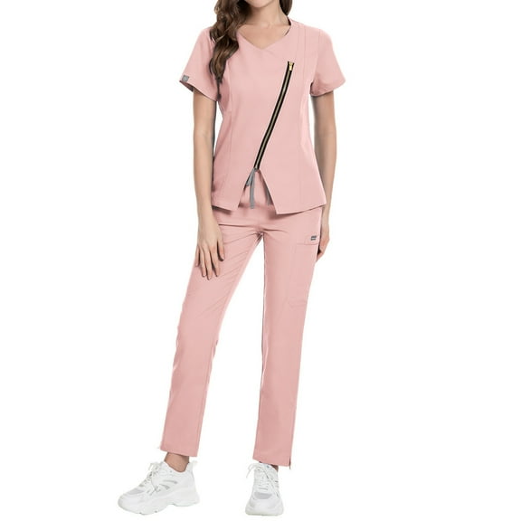 SHITINN Womens Scrubs Casual Nursing Uniforms Pink Scrubs Pants for Women Quick Drying Nurse Scrubs for Women Set