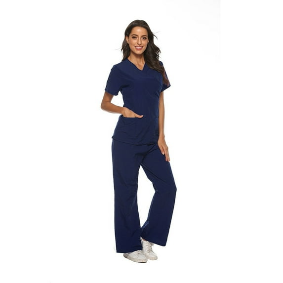SHITINN Womens Scrubs Nursing Working Uniform Navy Blue Scrub Pants Set Quick Drying Nurse Sweatshirt Pants Set