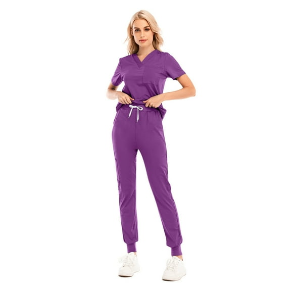 SHITINN Womens Scrubs Set Nursing Working Uniform Set Suit Purple Scrubs for Women Pants Quick Drying Nurse Scrubs Set