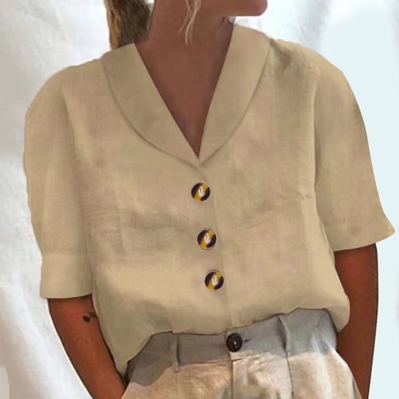 SHITINN Womens Shirt Stand Collar Button Casual Long Sleeve Solid Color Top Womens Tops Short Sleeve Summer Clothes for Women Womans Tops