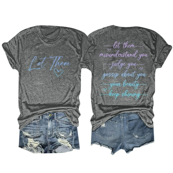 SHITINN Womens Shirt Women Let Them Letter Print Round Neck Short Sleeve T Shirt Top Womens Short Sleeve Shirts Womens Summer Blouses