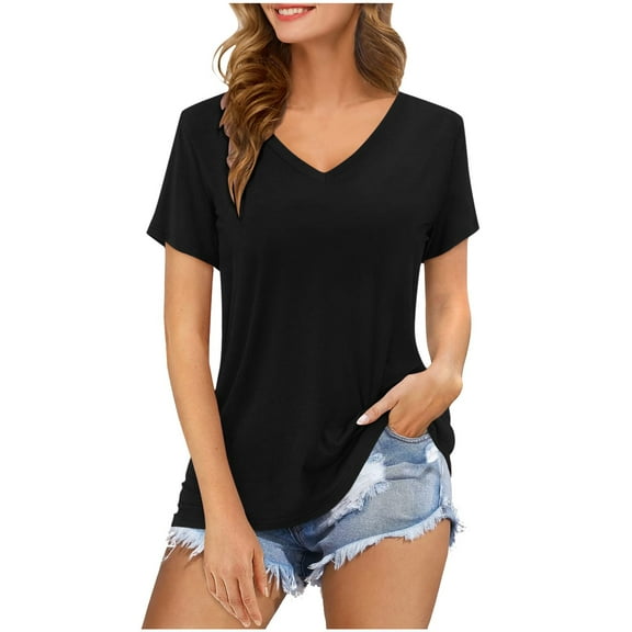 SHITINN Womens Shirts Women's V Neck Short Sleeved Solid Color Top T Shirt Womens Short Sleeve Blouses Ladies Tops and Blouses