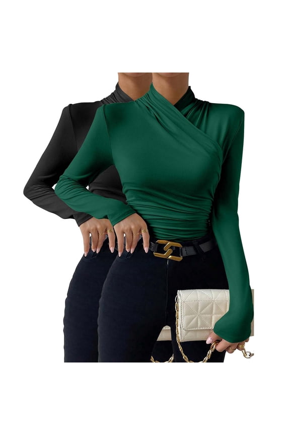Womens Slim Fitted Deep V Neck Wrap Top Long Sleeve T Shirts Short Sleeve Blouses Womens Tops Trendy Women Tops Summer