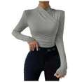 thumbnail image 1 of SHITINN Womens Slim Fitted Deep V Neck Wrap Top Long Sleeve T Shirts Short Sleeve Shirts for Women Tshirts Shirts for Women Cute Summer Tops, 1 of 8