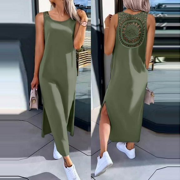 SHITINN Womens Summer Dress Long Dress Casual Loose Maxi Dresses Beach Outfit 2024 Resort Women Summer Dress Sleeveless Lady And The Nightgown Night Women Nightshirt plus Size Christmas Nightgown