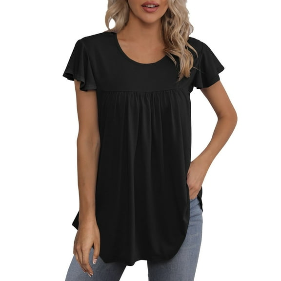 SHITINN Womens Summer Short Sleeve Tops Casual Crewneck T Shirts Dressy Flowy Pleated Blouses Loo Womens Basic Tops Womens Tops Short Sleeve Summer Clothes