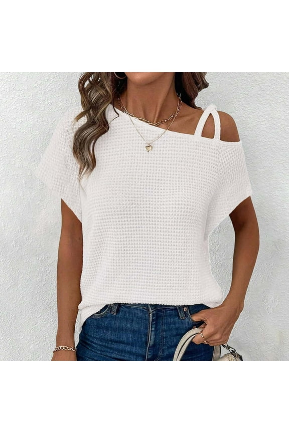 Womens Summer Tops Off One Shoulder Knit Short Sleeve T Shirts Casual Lightweight Solid C Cute Short Sleeve Tops for Women Womans Tops Womens Clothes Summer