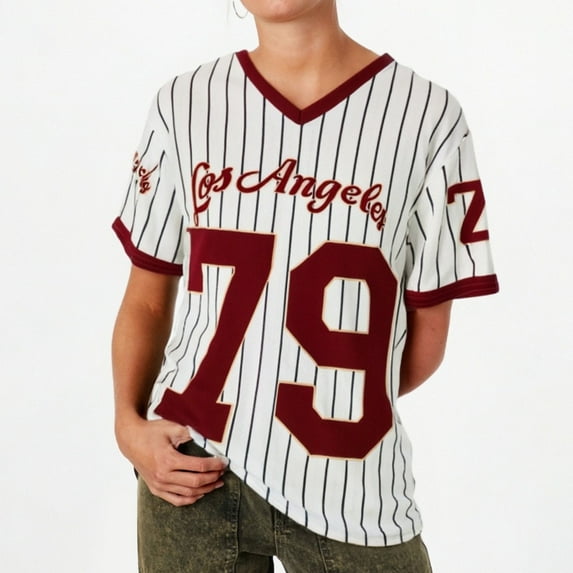 SHITINN Womens T Shirts Ladies Casual Loose Fit Street Style Graphic V Neck Short Sleeve T Shirt with Sporty Stri Short Sleeve Blouses Ladies Tops and Blouses