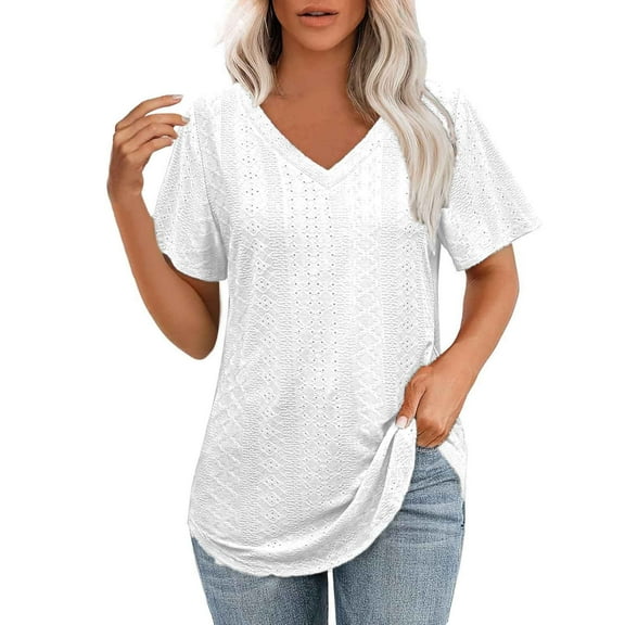 SHITINN Womens T Shirts V Neck Short Sleeve Casual Tops Loose Fit Basic Tees with Curved Hem Shirt Women Short Sleeve Tops Lightweight Tops & Blouses