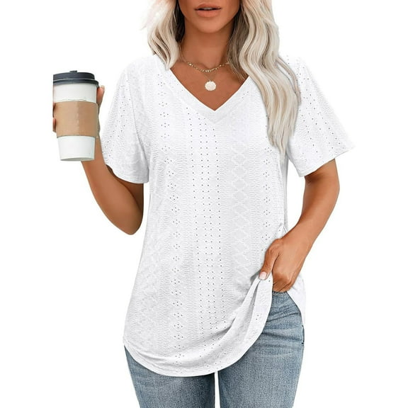 SHITINN Womens T Shirts V Neck Short Sleeve Casual Tops Loose Fit Basic Tees with Curved Hem Womens Shirts Short Sleeve Tops for Women Summer Top