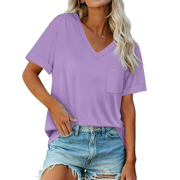 SHITINN Womens T Shirts V Neck Short Sleeve Summer Tops Casual Basic Tees 2025 Trendy Short Sleeve Blouses for Women T Shirts for Women Women's Summer Tops