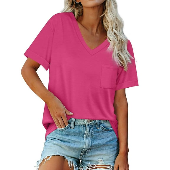 SHITINN Womens T Shirts V Neck Short Sleeve Summer Tops Casual Basic Tees 2025 Trendy Womens Short Sleeve Shirts Women's Tops Tunic Tops