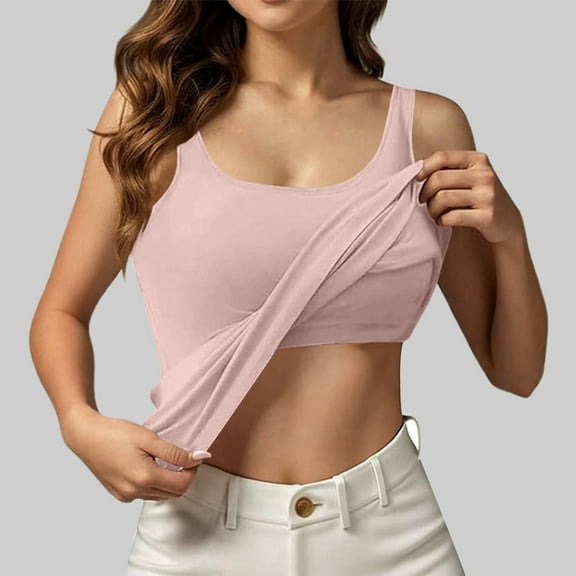 SHITINN Womens Tank Tops with Built In Bras 2025 Summer Casual Crew Neck Sleeveless Camisole Plus Size Padded Workout Tops Lace Top Women Adjustable Tops for Women Pack 4x Workout Clothes for Women