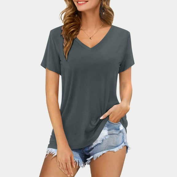 SHITINN Womens Tee Women's V Neck Short Sleeved Solid Color Top T Shirt Short Sleeve Tops for Women Womens Summer Outfits