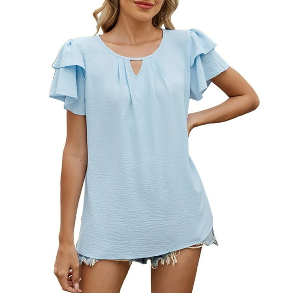 SHITINN Womens Tops Dressy Casual Business Work Blouses Short Ruffle Sleeve V Neck Cute Summer Sh Women Tops Casual Womens Short Sleeve Shirts Womens Summer Blouses