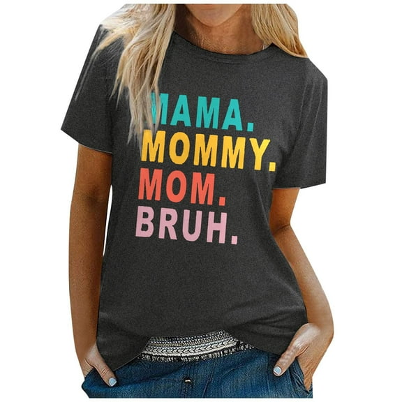 SHITINN Womens Tops Trendy Mama Short Sleeved Women's Letter Printed Round Neck Casual T Shirt 4 Womens Short Sleeve Tops Summer Clothes