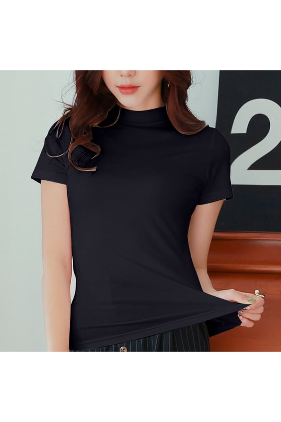 Womens Tops Women's Crew Neck Short Sleeve Tops Double Lined Slim Fit T Shirts Basic Tee Cloud Pro Womens Short Sleeve Blouses Women's Clothing
