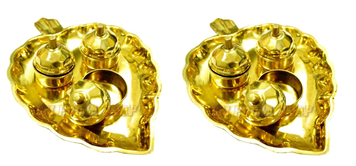 SHIV Home World Pooja Shop Brass Leaf Shaped Thali with Haldi Kumkum ...