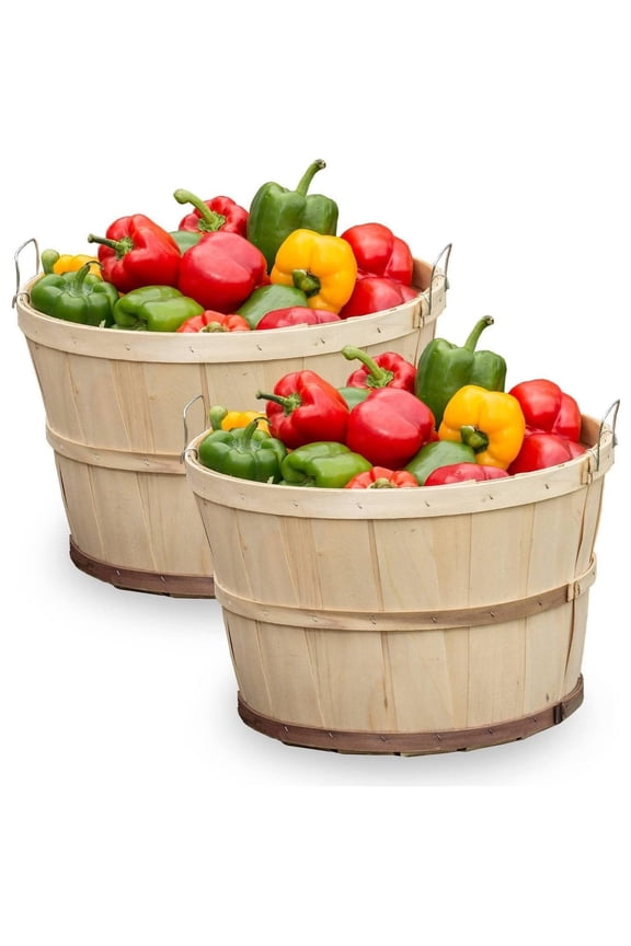 Farmhouse Storage Poplar Wooden Basket Set of 2, 11.75" x 11.75", Natural (2 Pack)