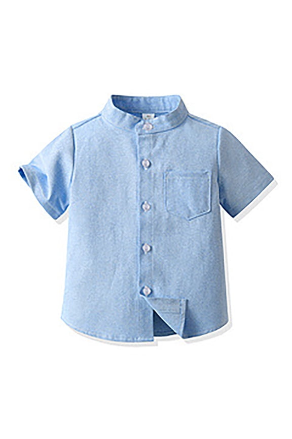 Baby Kids Boys Button down Shirt Stand-Up Collar Blouses Tops Summer Cotton Dress Shirt 3M-8T