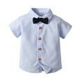 thumbnail image 1 of XBASW Boys Stripes Shirts with Bow Tie for Toddler Baby Short Sleeve Dress Shirt Summer Kids Button down Blouses Tops for 3M -8 Years, 1 of 10