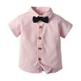 thumbnail image 1 of XBASW Boys Stripes Shirts with Bow Tie for Toddler Baby Short Sleeve Dress Shirt Summer Kids Button down Blouses Tops for 3M -8 Years, 1 of 10