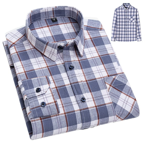 SHIWEN Men's Flannel Shirts Long-Sleeve Spring Fall Dress Shirt Cotton Plaid Blouses for Mens S-6XL