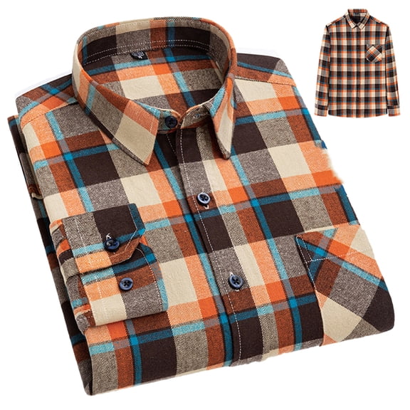 SHIWEN Men's Flannel Shirts Long-Sleeve Spring Fall Dress Shirt Cotton Plaid Blouses for Mens S-6XL
