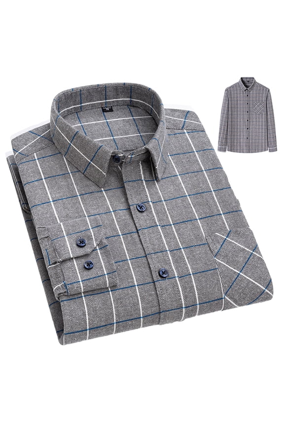 Men's Flannel Shirts Long-Sleeve Spring Fall Dress Shirt Cotton Plaid Blouses for Mens S-6XL