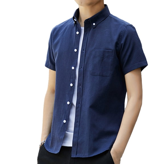 XBASW Men's Short Sleeve Oxford Shirt Button down Collar Shirts with Pocket Summer Slim Blouses M-4XL