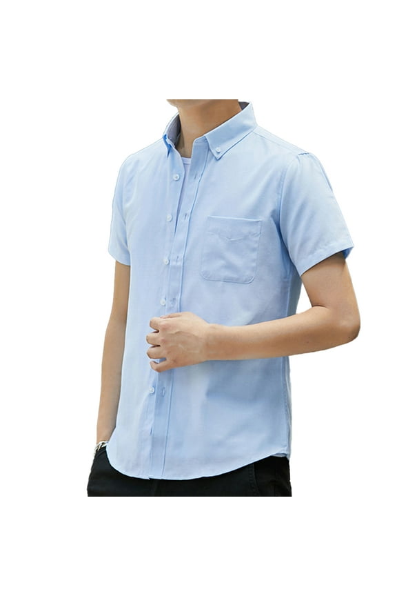 Men's Short Sleeve Oxford Shirt Button down Collar Shirts with Pocket Summer Slim Blouses M-4XL