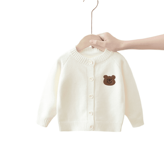 SHIWEN Toddler Baby Boys Girls Knit Cardigan Sweater Cartoon Bear Cardigan Jacket Crewneck Long Sleeve Knit Tops for Spring Fall 0-5Y