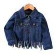 thumbnail image 1 of SHIWEN Toddler Baby Girls Jean Jacket Kids Fringe Hem Denim Jacket for Spring Fall Long Sleeve Coat Girls Casual Outerwear 1 -6 Years, 1 of 9