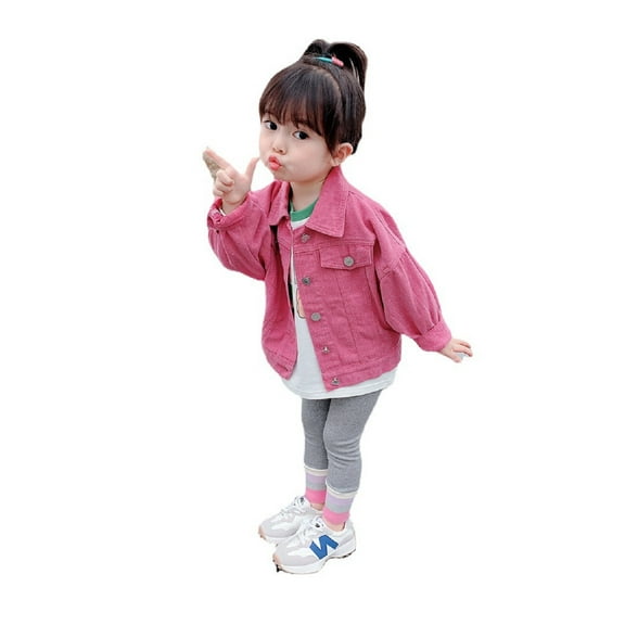 SHIWEN Toddler Kids Girls Denim Jacket Classic Jeans Coats Spring Fall Casual Tops Solid Color Outerwear for Girls 3-8 Years
