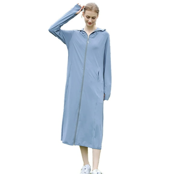 SHIWEN Women's UPF50+ Sun Protection Jacket Summer Long Sunsuits Beach Dresses Lightweight Silk Swimsuit Rashguard L-XL