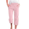 thumbnail image 1 of XBASW Womens Straight Pants Cotton Linen Capri Pants Summer Elastic Waist Trousers S- 5XL, 1 of 12