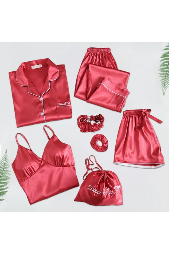 Women's Style 7 Piece Sleepwear Set Warm Pajamas Women Women Sleepwear Pajama Petite Pajama Set Pj's for Women Set Summer Short Womens Lounging Pajamas Petite Flannel Pajamas Ladies Shorty