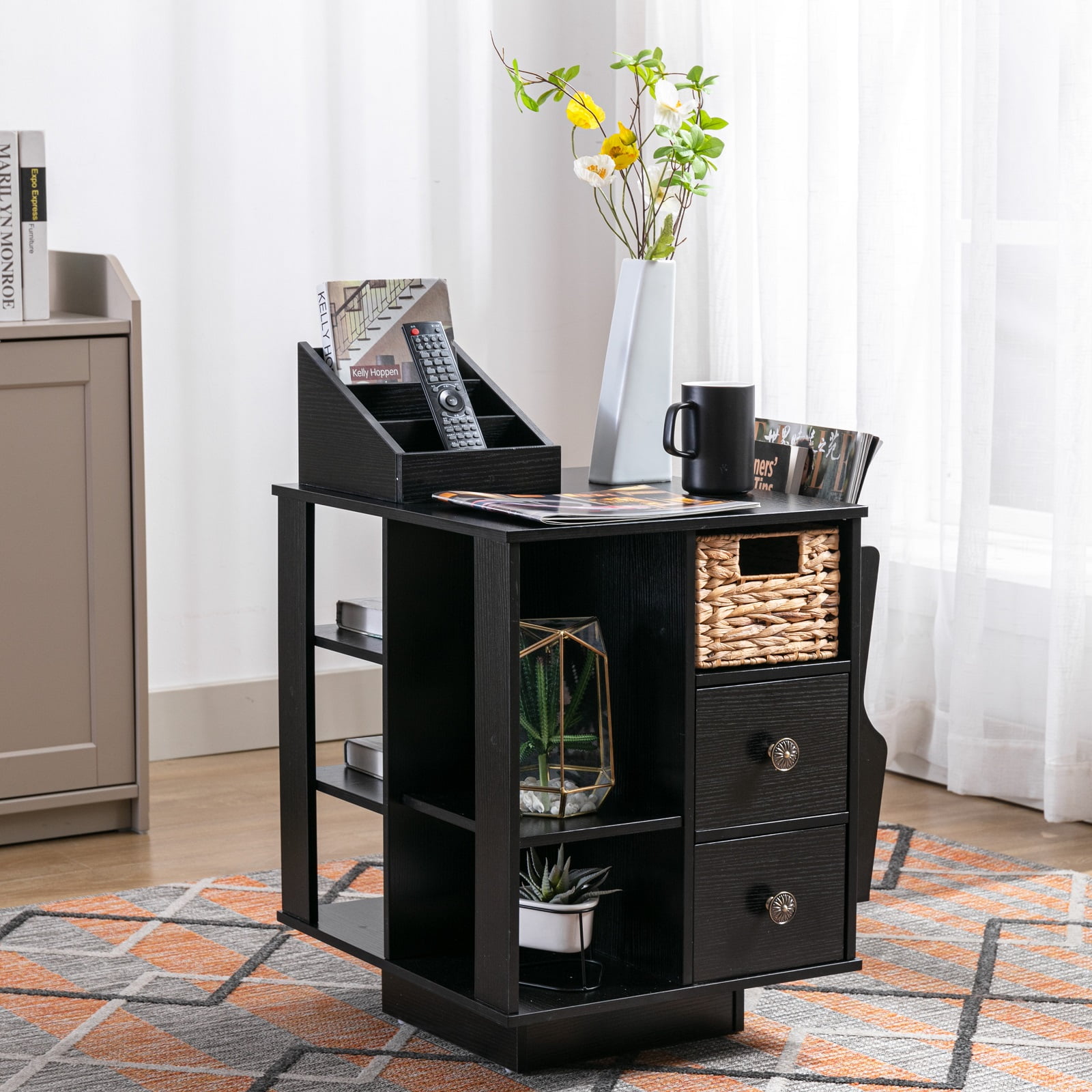 SHIYAO 24inch Tall Swivel End Table Revolving End Table Wooden Side