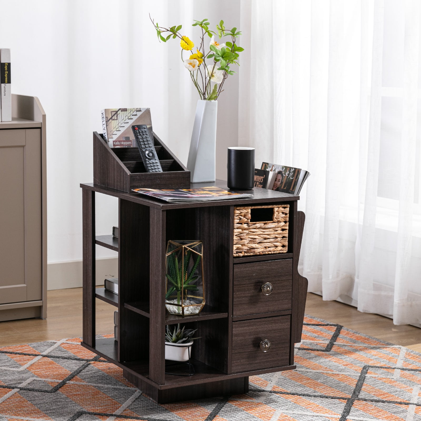 SHIYAO 24inch Tall Swivel End Table Revolving End Table Wooden Side