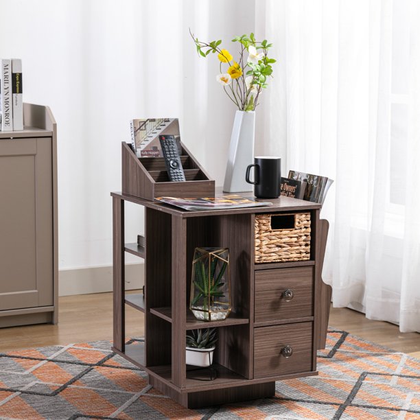 SHIYAO 24inch Tall Swivel End Table Revolving End Table Wooden Side Table Rotating End Side