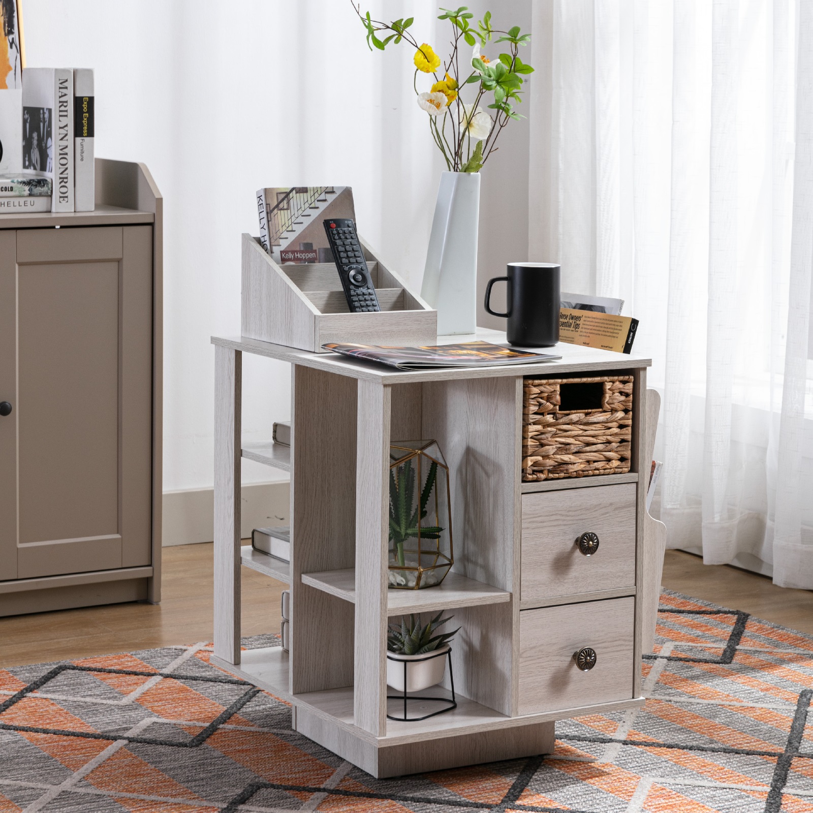 SHIYAO 24inch Tall Swivel End Table Revolving End Table Wooden Side