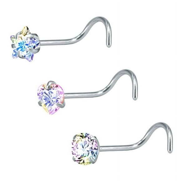 SHIYAO 3 Pieces 20G Nostril Piercings Piercing Nose Stud Stainless Steel Star Nose Rings Piercing Jewelry
