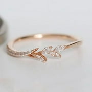 SHIYAO Rose Gold Women Girls Rings Leaf Ring with Zircon Wedding Ring Promised Rings Birthday Gift for Her(Rose Gold-7)