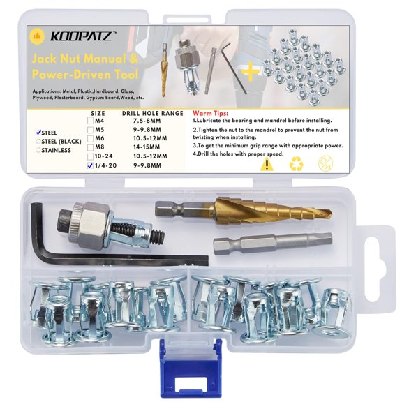 SHIYOU-1/4-20 Jack Nut with Installation Tool Threaded Insert Petal Nuts Nutserts Jacknut Srew Anchor Spider Rivnut Blind for Plastic Polywood Pressboard Hardboard