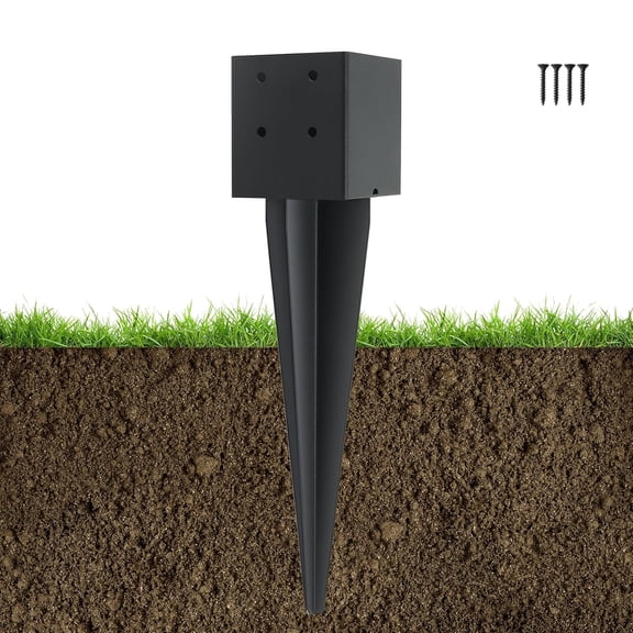 SHIYOU-1 Pcs 4"x4" Fence Post Anchor 16"(Internal 3.6"x3.6") Heavy Duty Metal Fence Post Anchor Ground Spike with Black Powder-Coated for Deck,Fence,Porch,Railing,Mailbox
